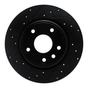 Chrysler Grand Caravan Brake Rotor (1) - Rear Left - R1 Concepts - Drilled & Slotted - Black - `17-`25